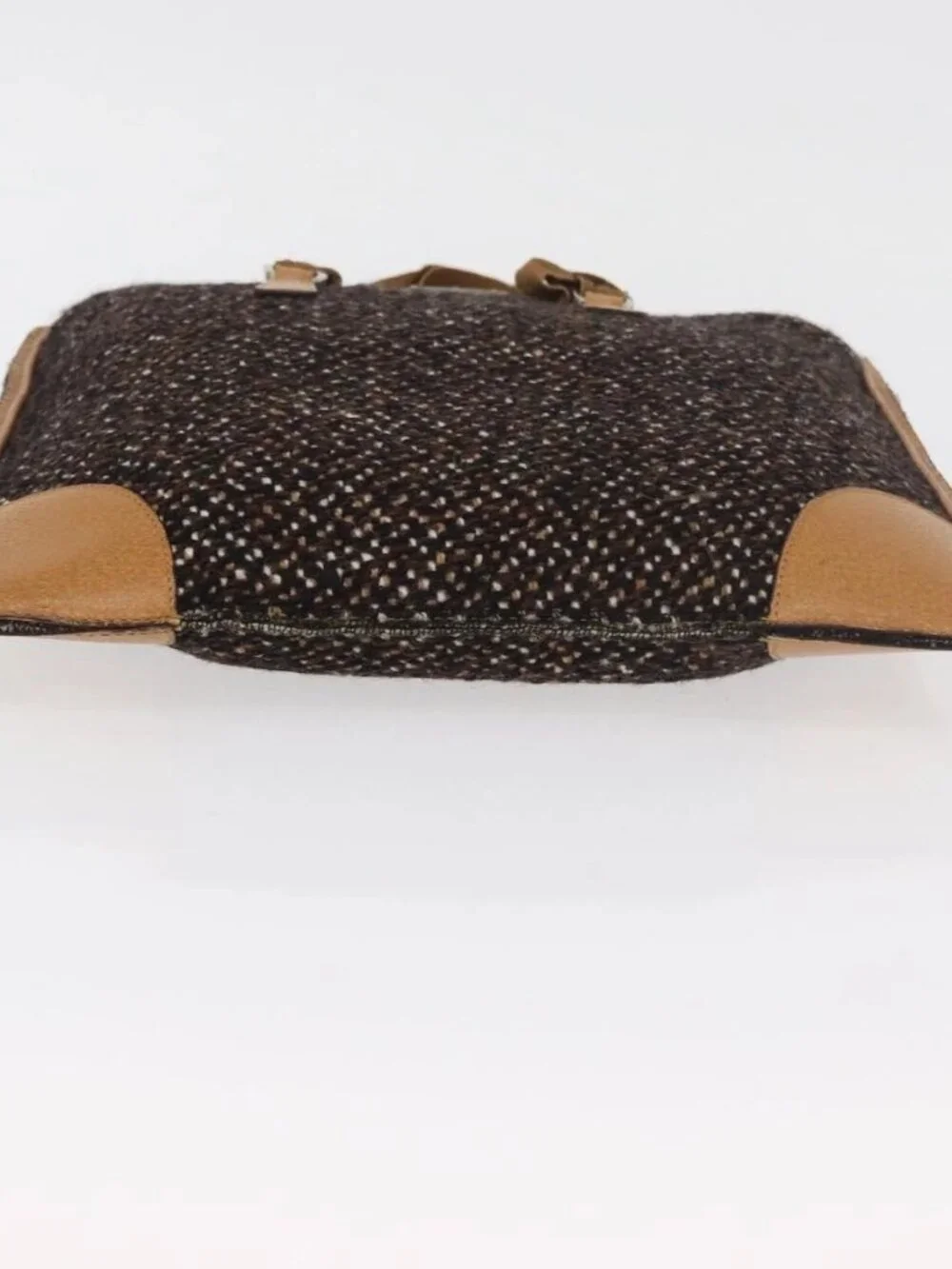 PRADA Hand Bag Canvas Brown Silver Auth 175566A